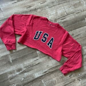 John Galt of Brandy Melville red USA embroidered crop long sleeve sweatshirt SM